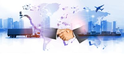 Global logistics and business partnership concept.
