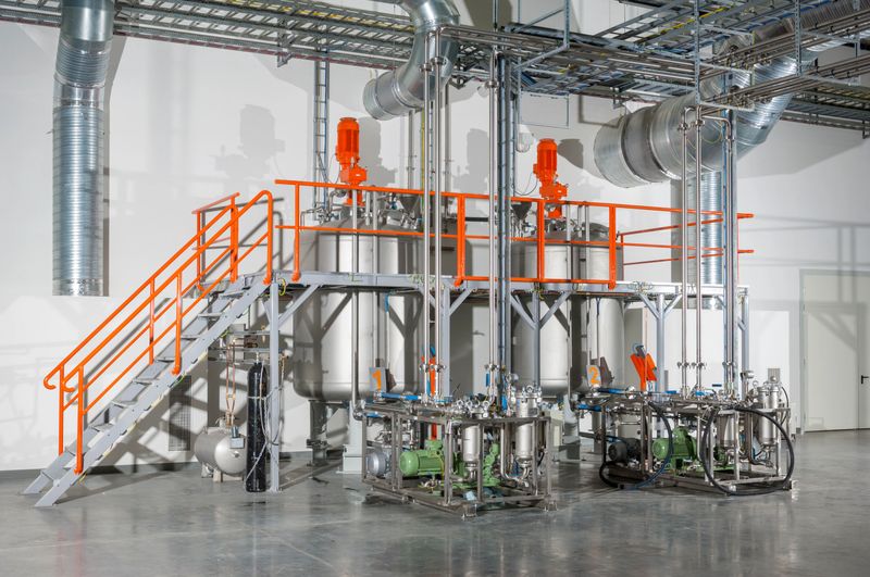 Paint and varnish factory. Chemical Plant. Refinery. High-tech modern production