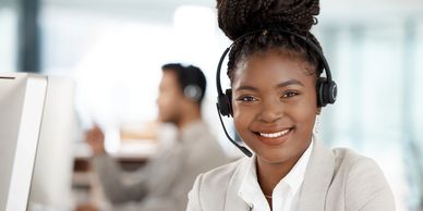 woman working in call center smiling