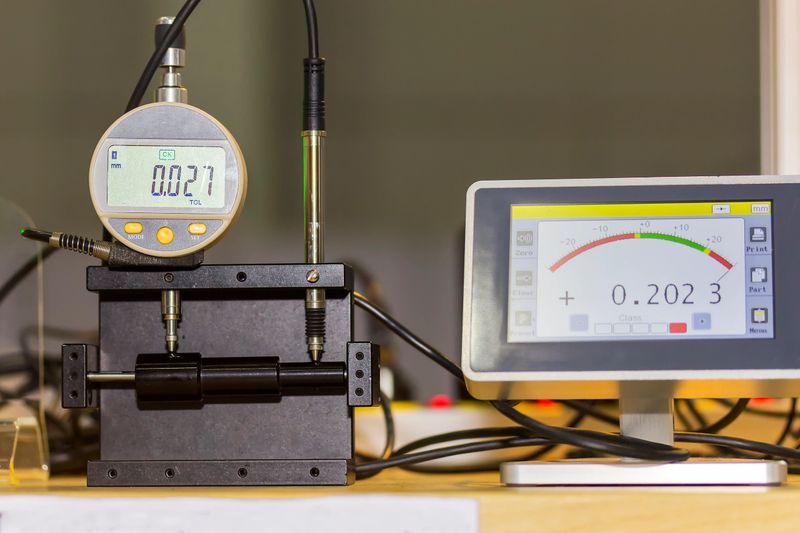 High accuracy and precision of digital gauges with probe and touch screen monitor for dimension measuring for industrial work