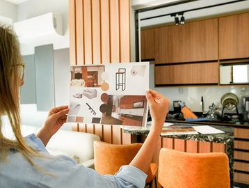 Digital design board for kitchen and bath finish selections in a coastal home