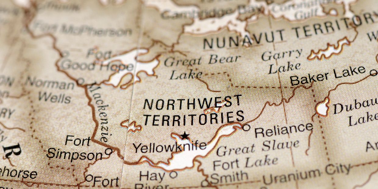 Map showing Northwest Territories in Canada with Yellowknife highlighted.