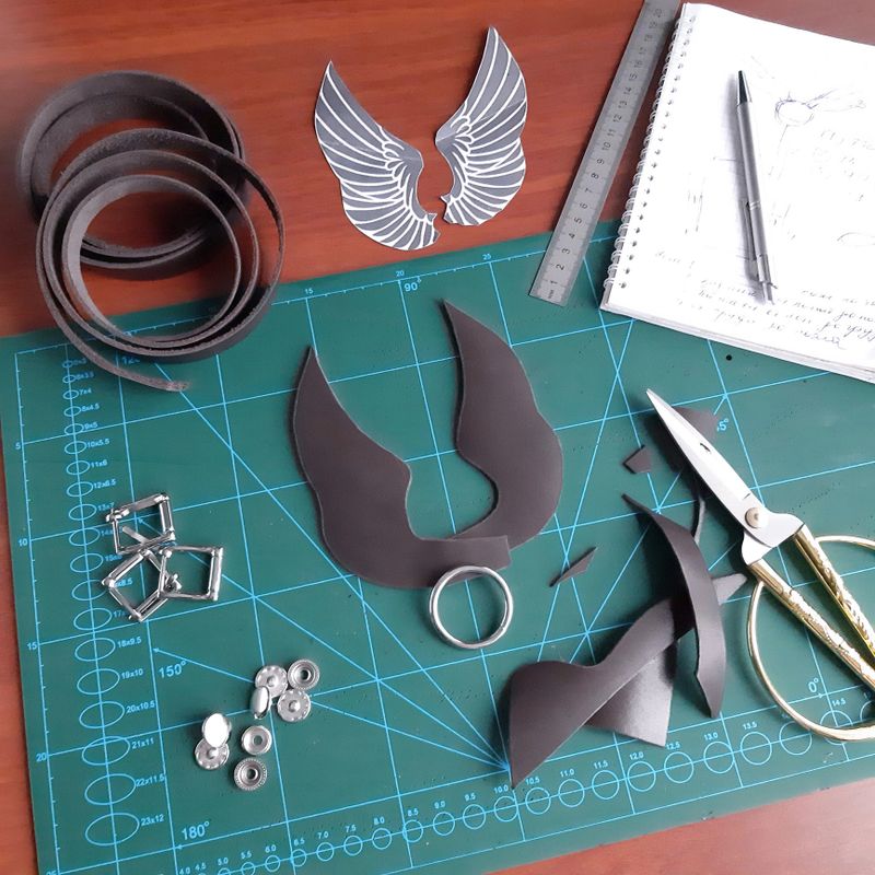 Close-up of the leather workshop's desktop