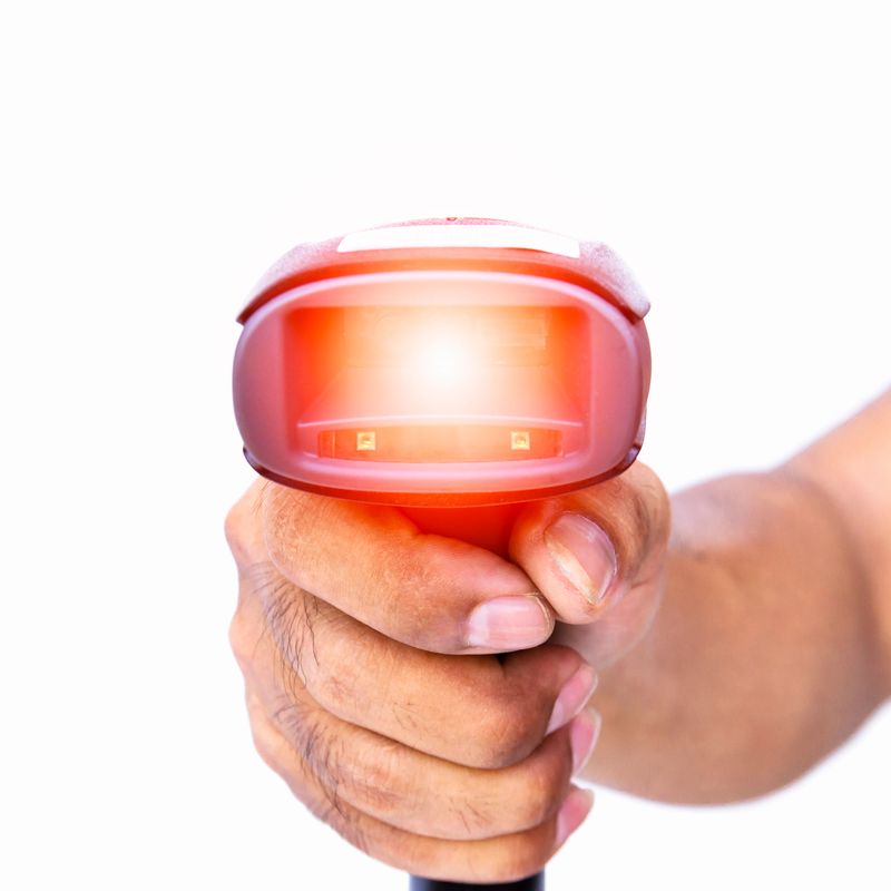 Workers Scanning Bar Code Scanner with Red Laser on White Background. Computer Work Tools for Warehouse Inventory Management in Storehouse