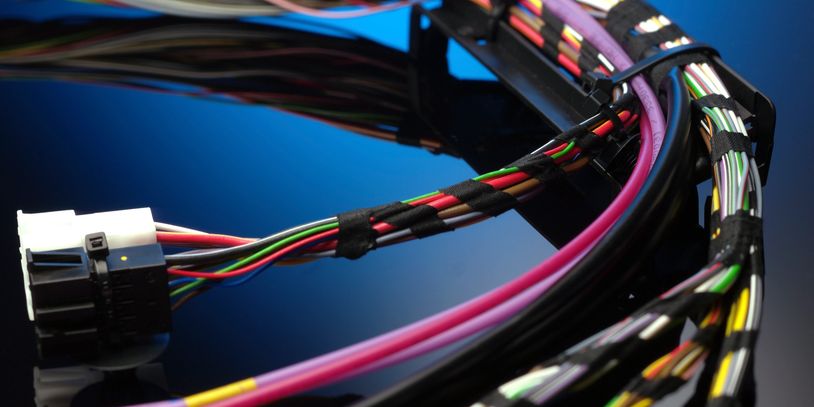 Precision wire and cable harness featuring color-coded routing and high-reliability construction.