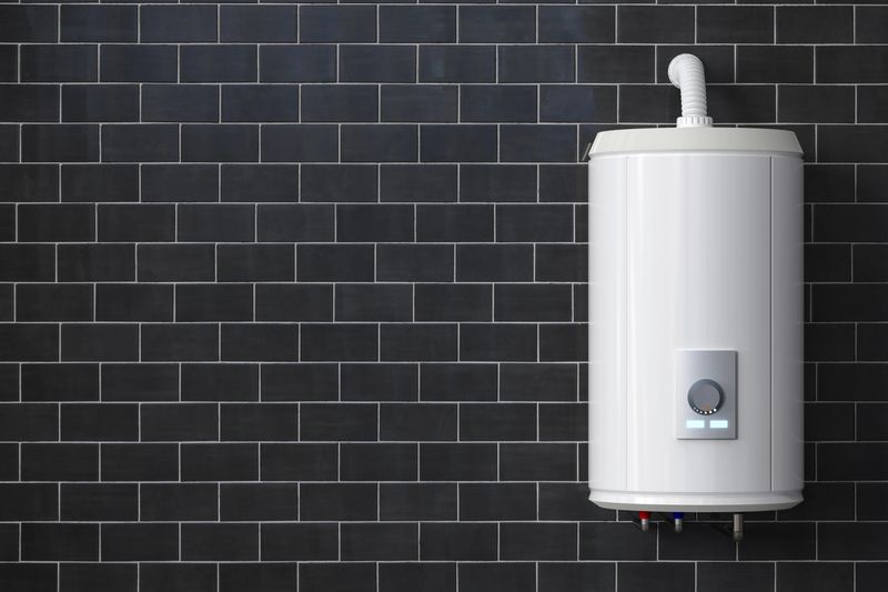 3d rendering boiler or water heater hanging on brick wall with space