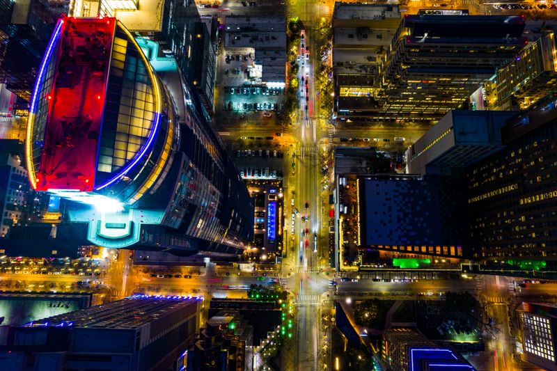 Cinematic drone shot over Greenville, SC showcasing vibrant cityscape.