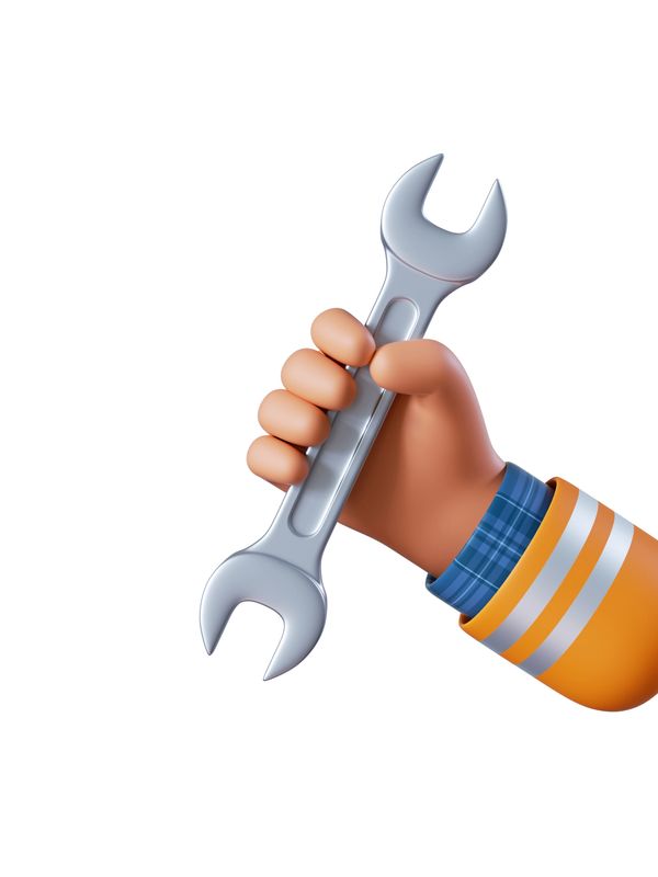 Hand holding a wrench wearing a striped orange sleeve.