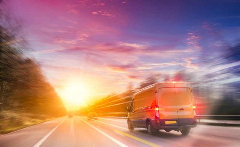 Yellow Van on a motorway in motion