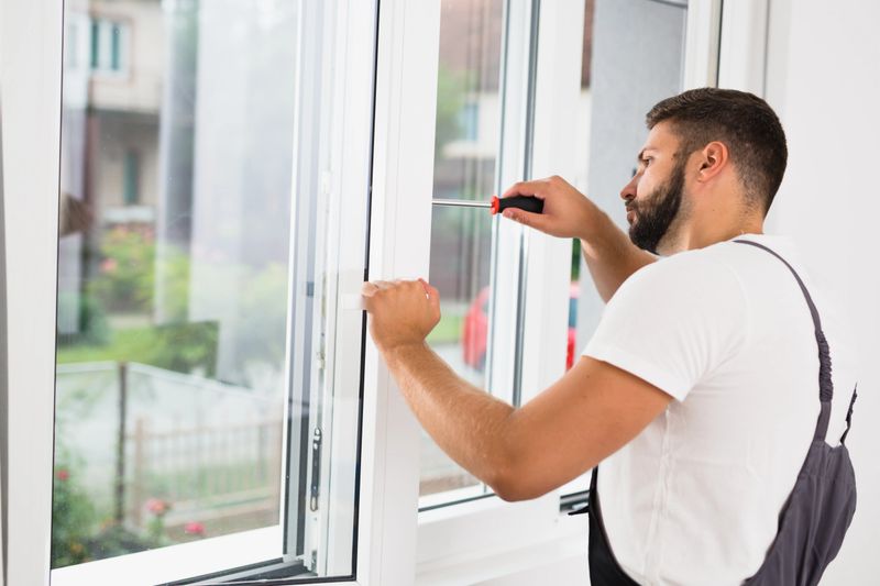 worker fixing pvc windows indoor