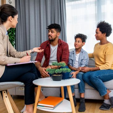 Family counseling session with a therapist.