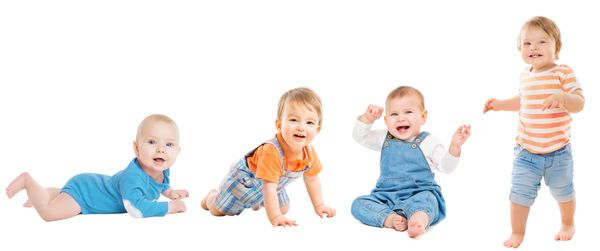 A child wearing different clothing at different stages of their life. 