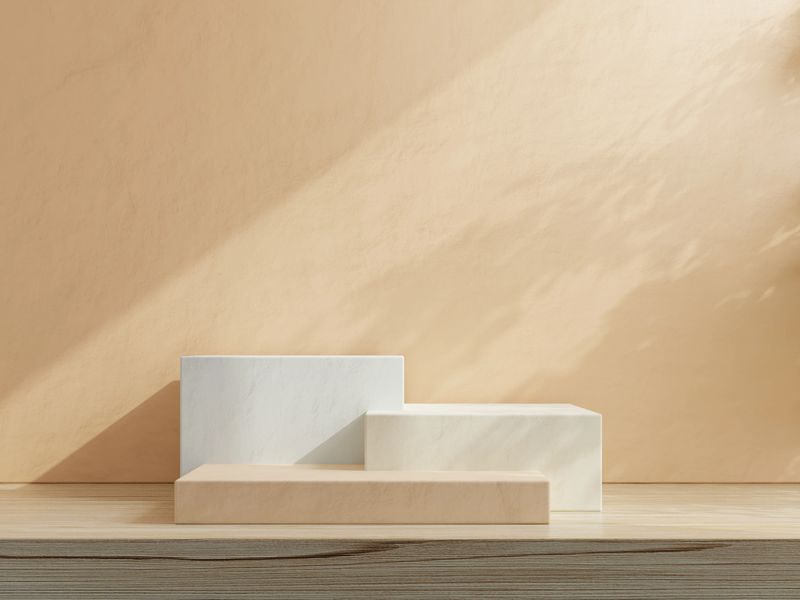 Box podium in abstract cream color composition for product presentation.3D rendering