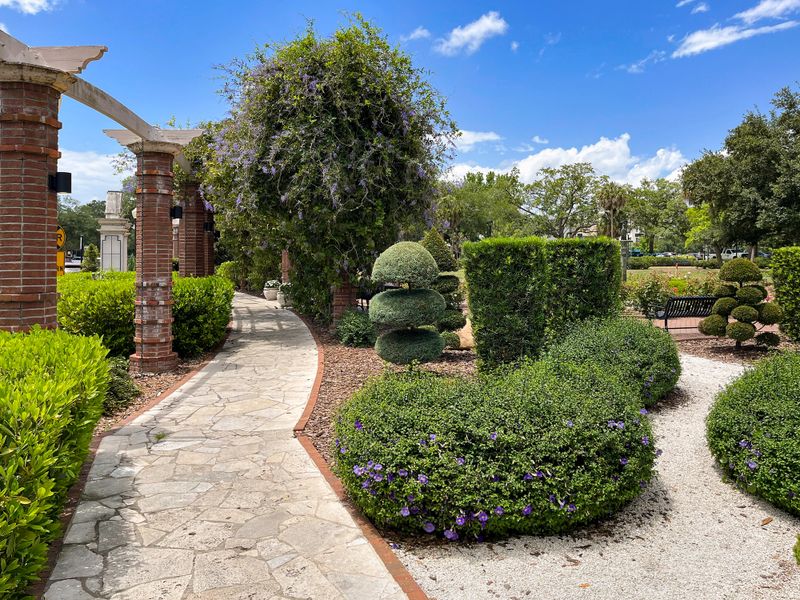 Blue skies over the beautifully landscaped and maintained public park located along Park Avenue in Winder Park Florida