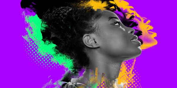 Artistic profile of a woman with vibrant colors.
