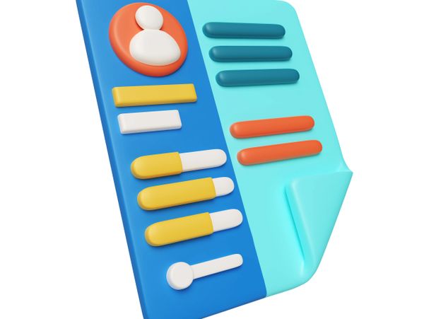 3D illustration of a colorful resume or profile document.