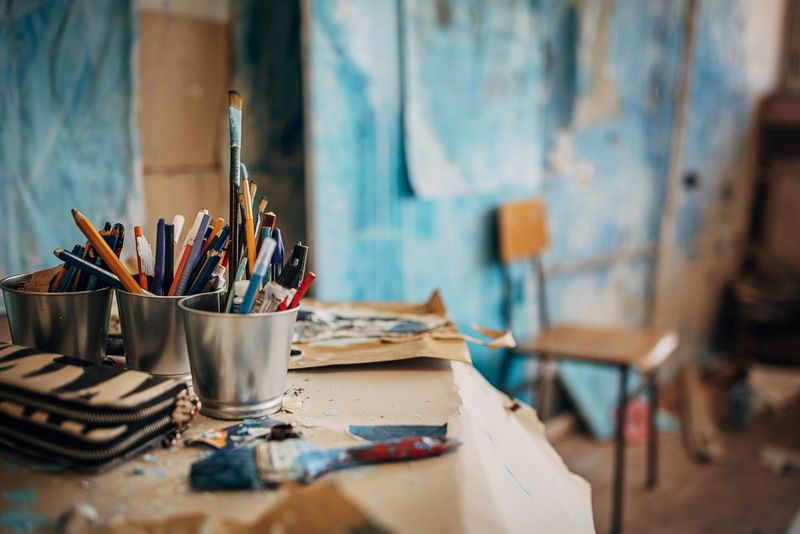 Empty messy art studio.