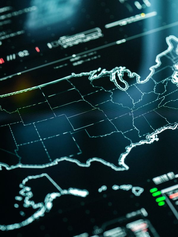 Digital US map representing CFDay's national defense and cybersecurity mission support.
