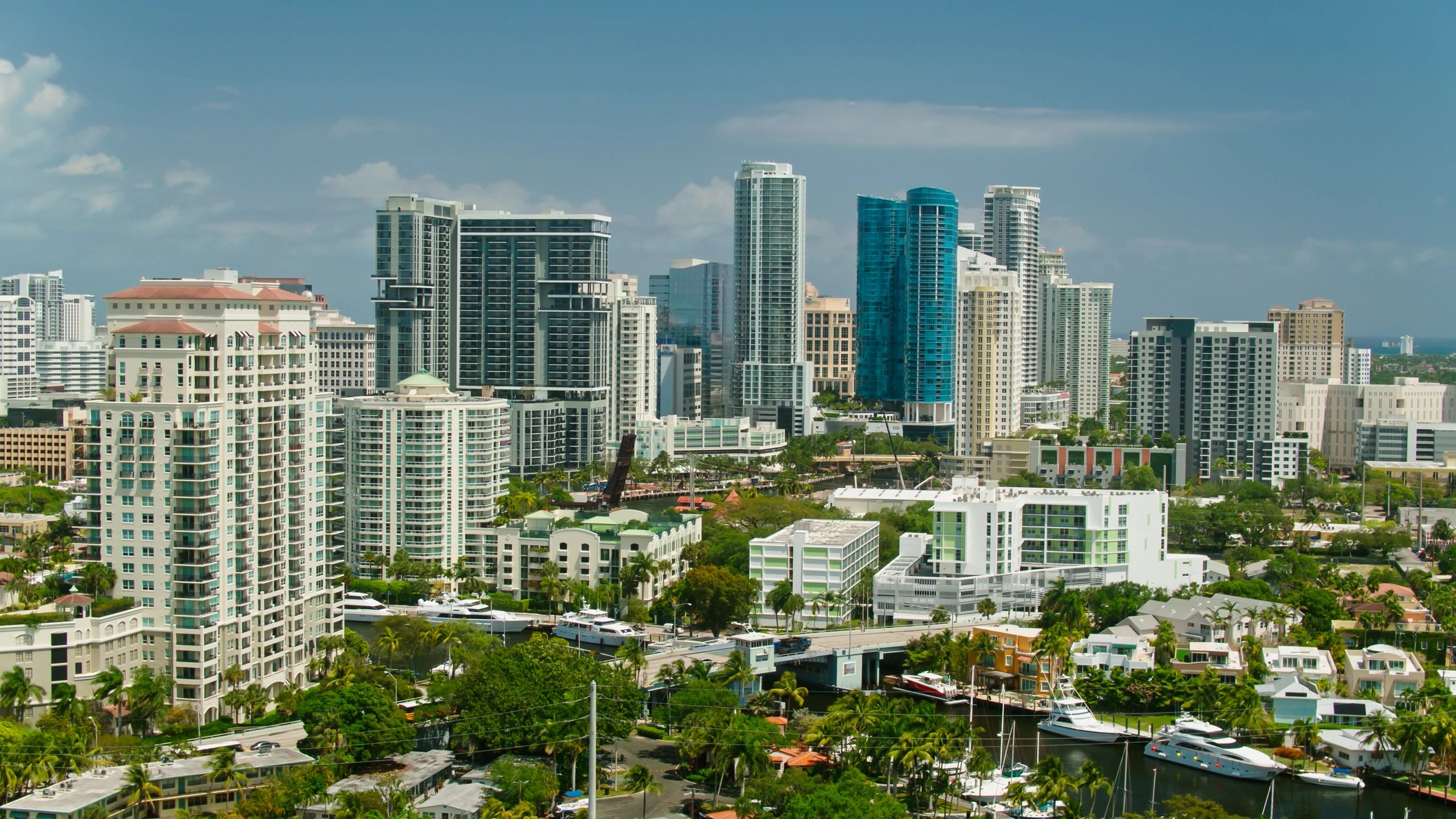 Daytime aerial view of downtown Fort Lauderdale and the New River area, Florida.