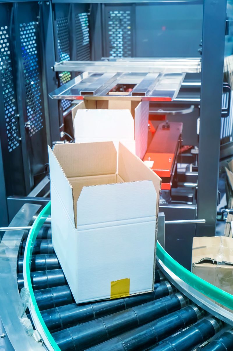 Production line with automatic conveyor belt, industry track