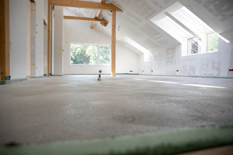 freshly cured concrete screed on construction site in loft in a family house