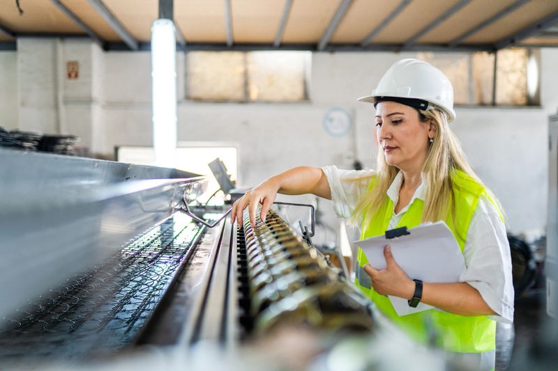 Female engineer doing quality control  in a factory