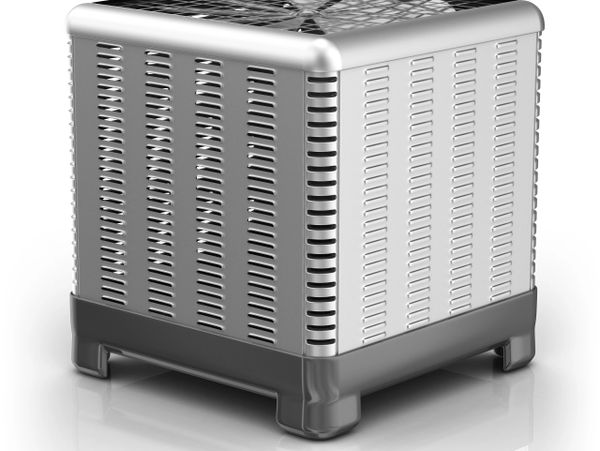 Modern stainless steel air purifier with ventilation slots and black base.