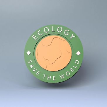 Green badge with Earth and ecology message.