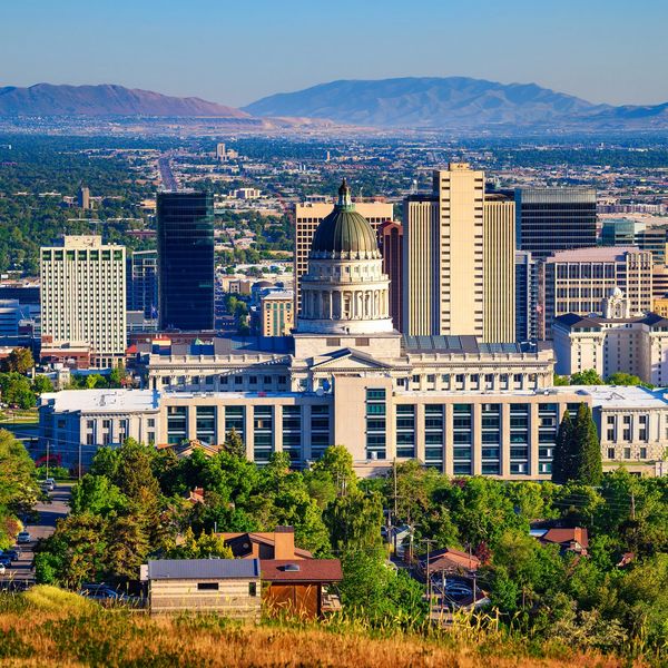 Salt Lake City downtown and Capitol building, highlighting key venues for major events.