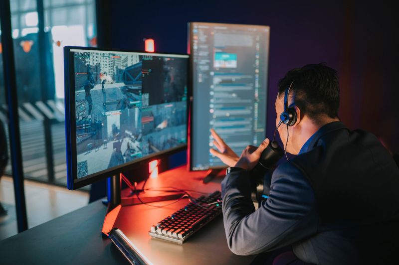 Asian Chinese Esports Game Host Streamer online streaming hosting in game room with VoIP and instant messaging social platform.
