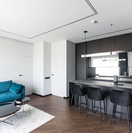 Minimalist interior with lush views.