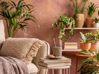 Comfortable armchair with a small side table in a warm, welcoming therapy space.