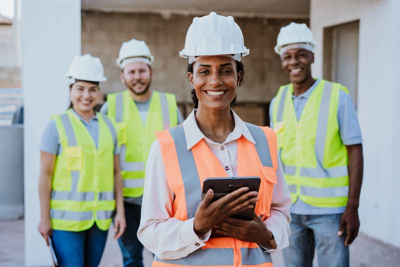portrait of a woman at the construction site