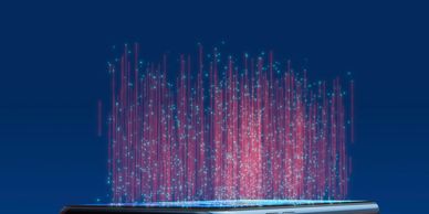 Data streams rising from a smartphone, visualizing AI voice technology