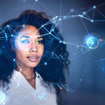A woman viewing technology from her mind.