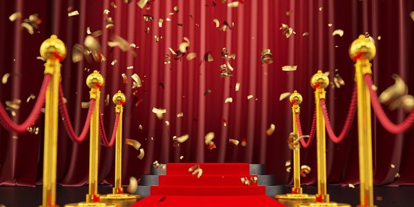 red carpet leading to a stage