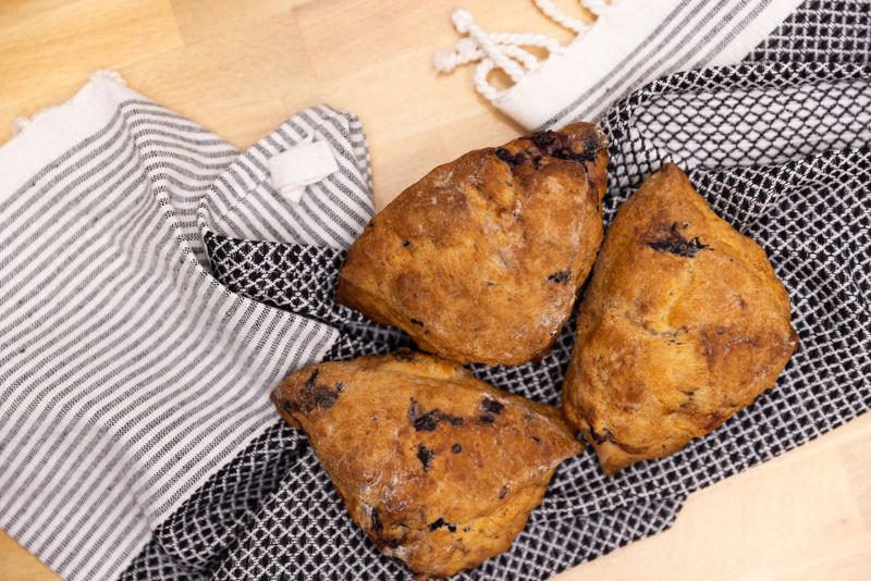 Fresh baked scone shot in a kitchen scene