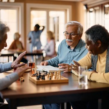 Organized social events, group activities, and outings to promote social interaction and engagement.