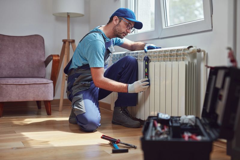 Central heating mechanic and handyman fixing home radiator, gas crisis and seasonal issues.