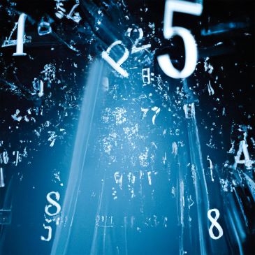 Floating numbers and symbols in a blue, abstract light space.