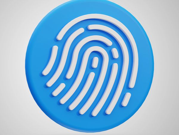 Blue circular icon with a white fingerprint design.