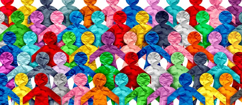 Employee Diversity and worker inclusion in the workplace as diverse people working together in society and international tolerance celebration of multicultural business culture and integration or pride as a multi cultural group.