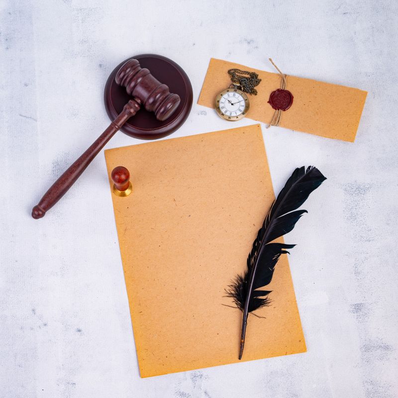 Notary's public pen and stamp on testament and last will. Notary public tools