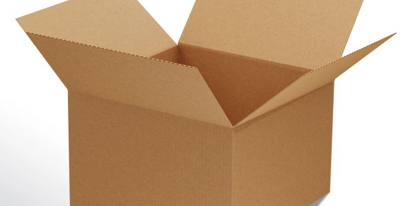 Open empty cardboard box on a white background.