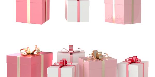 A collection of pink and white gift boxes with ribbons and bows.