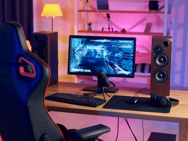 Gaming and office setup with ergonomic accessories for comfortable screen time"