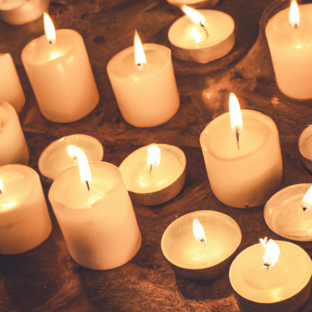 A group of lit candles creating a warm glow.