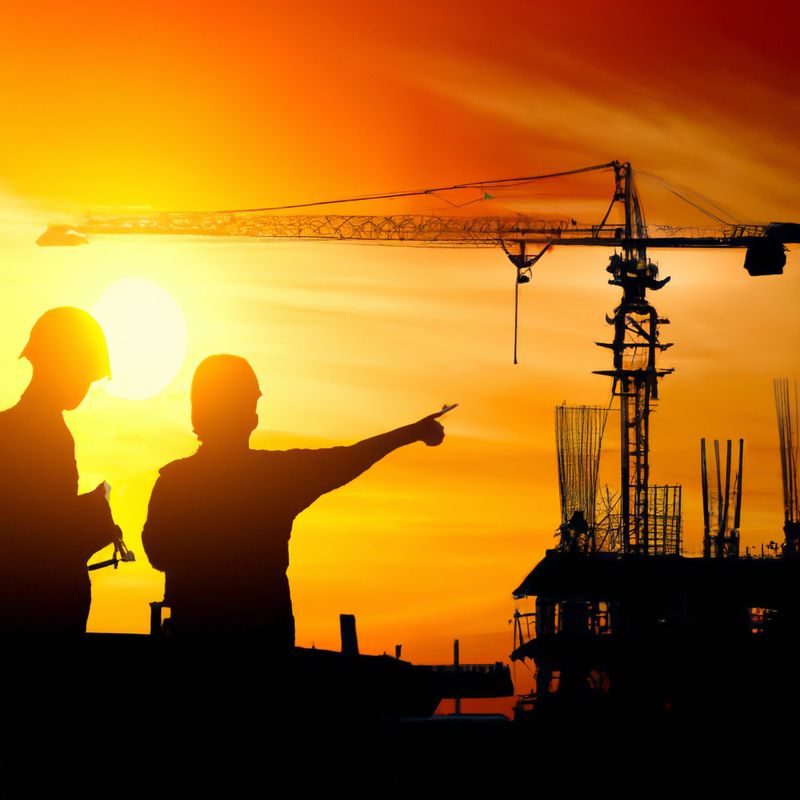 Engineer Silhouette and worker control project on construction site. Close up