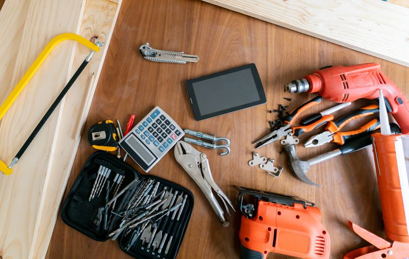 Close-up on tools and sintruments for a DIY project on top of a table