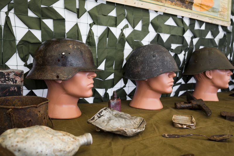 Collection of an old military helmets